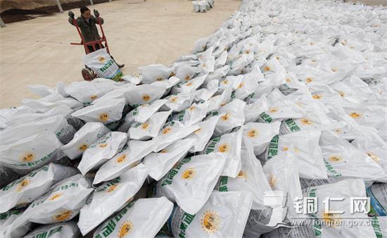 【工人在万山区黄道乡的一家有机肥生产厂车间里装载肥料，肖浩摄】 